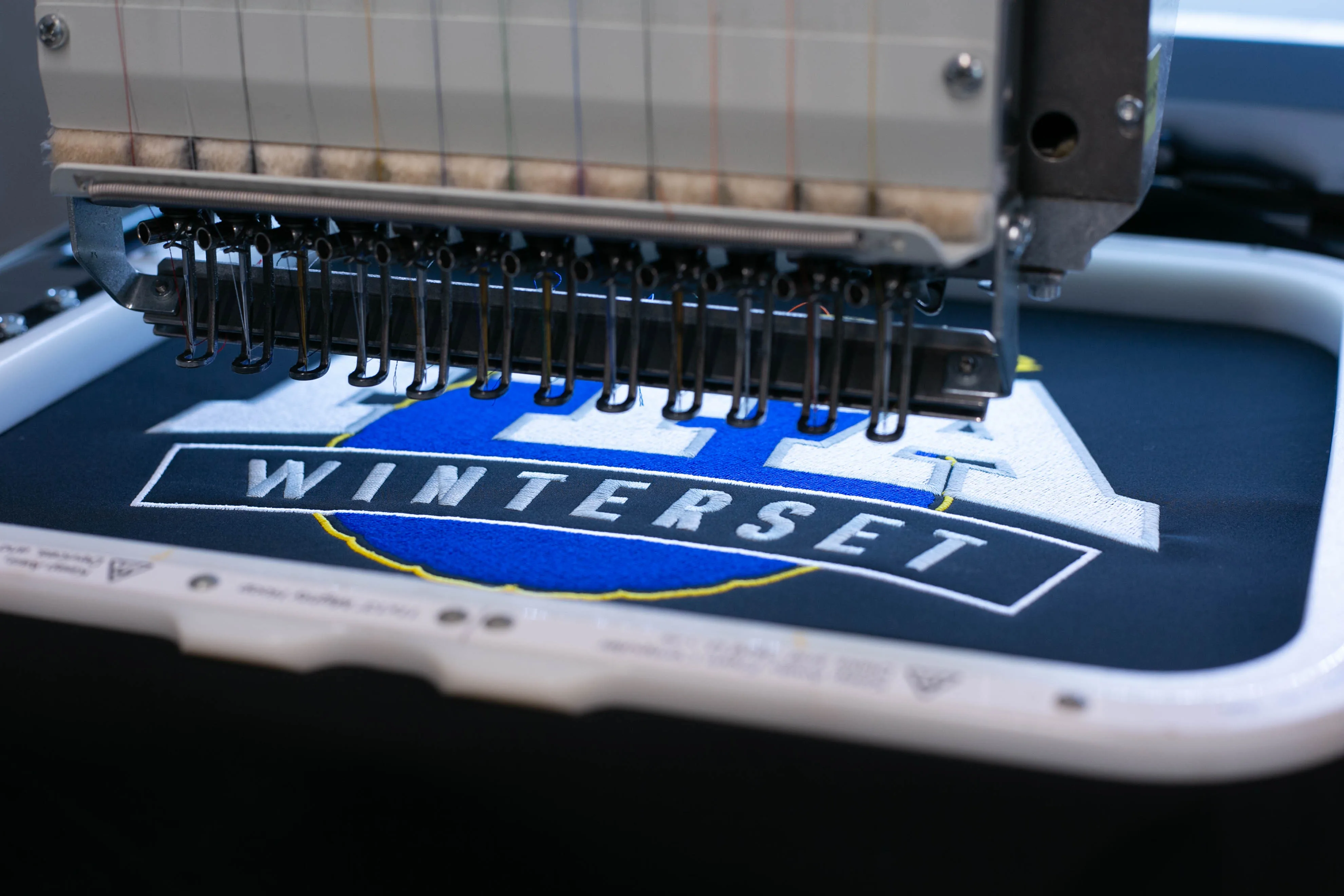 Close-up of a finished embroidered logo