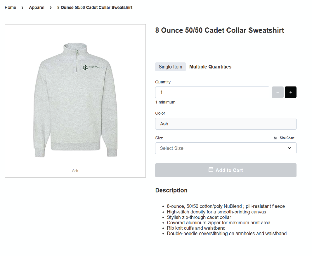 Close-up of a custom company apparel product